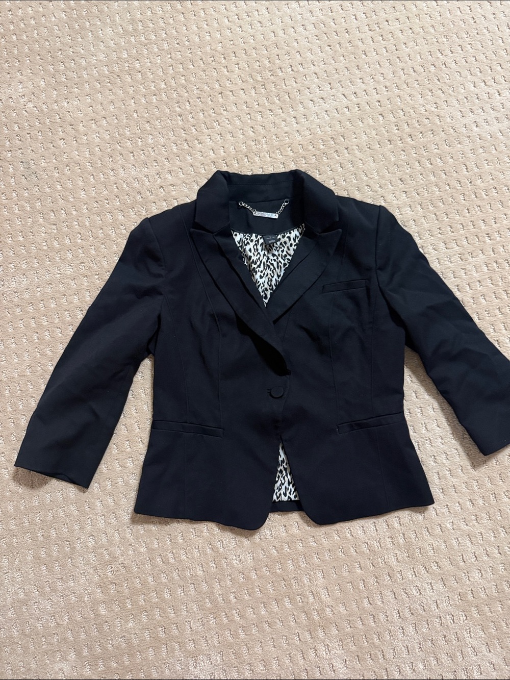 White House Black Market | Black Women's Blazer with Leopard Print Lining